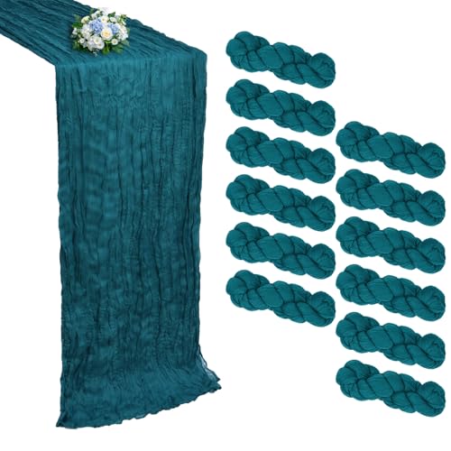 12 Pack Teal Cheesecloth Table Runner 10FT Boho Cheese Cloths Gauze Fabric Table Runners 120 Inch Rustic Sheer for Wedding Birthday Party Baby Shower Centerpiece Home Decorations