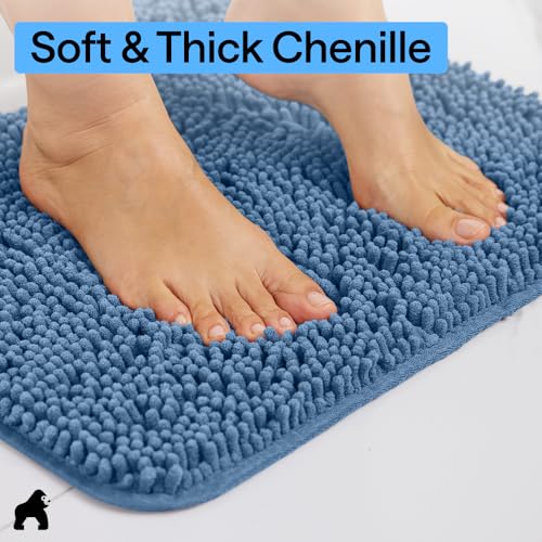 Image of Gorilla Grip Original Luxury Chenille Bathroom Rug Mat, 60x24, Extra Soft and Absorbent Shaggy Rugs, Machine Wash Dry, Perfect Plush Carpet Mats for Tub, Shower, and Bath Room, Blue