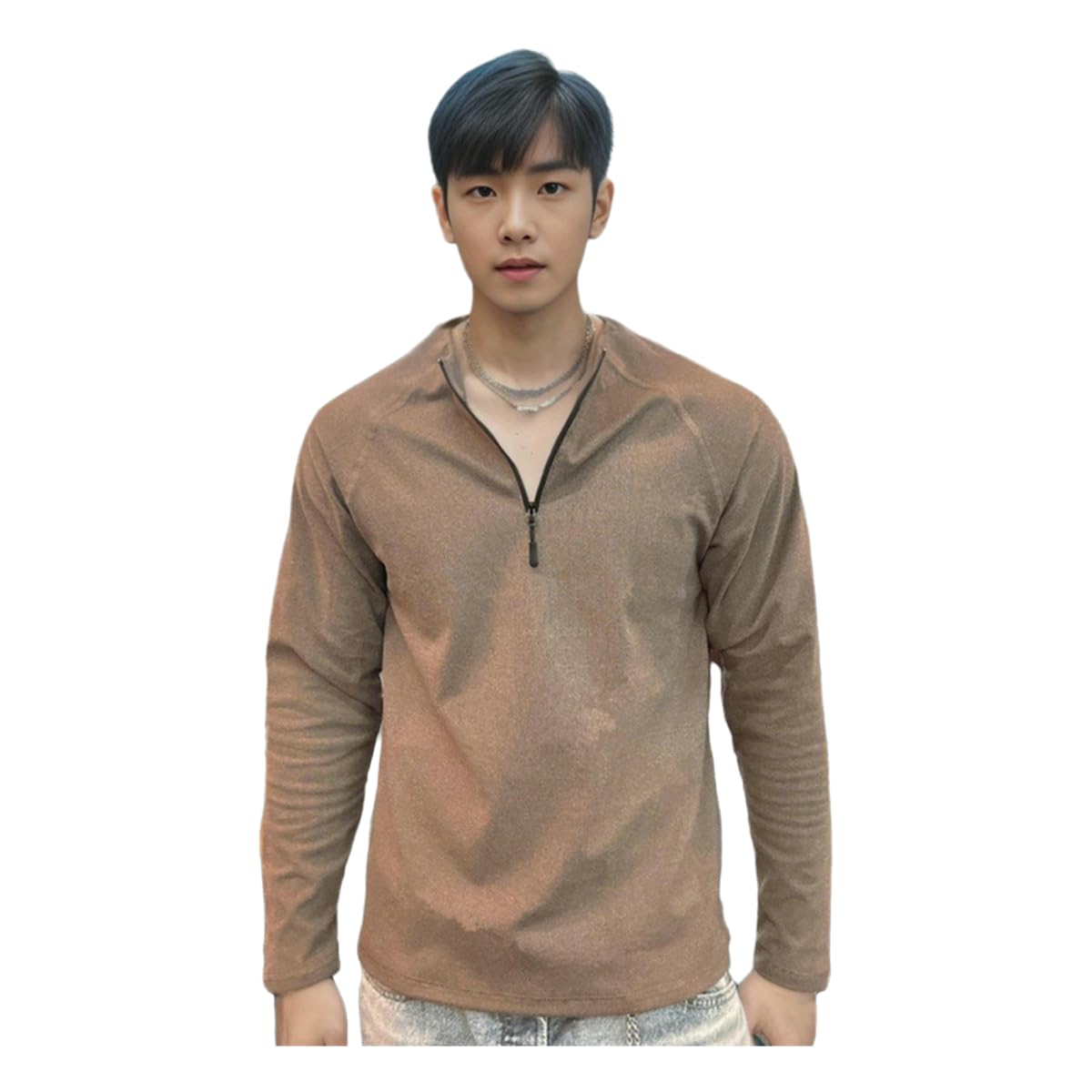 Camiseta Manga Larga Hombre Otoño E Invierno Fit De Vellón Fanado Baode Caliente High Elástico Cuello Reductor Copa para Hombres-marrón Claro-XXXL