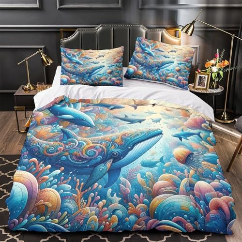 Housse de couette baleine parure de lit microfibre douce pour enfant - 4