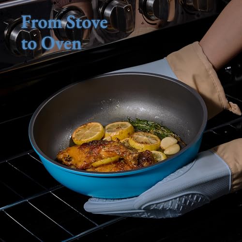 CAROTE 21pcs Pots and Pans Set, Nonstick Cookware Set Detachable Handle, Induction Kitchen Cookware Sets Non Stick with Removable Handle, RV Cookware Set, Peacock Blue by CAROTE - Image 5