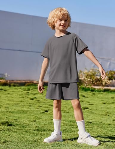Image of Arshiner Boys Loose Athletic Set Crew Neck T-Shirt & Mesh Short 4-13 Years | Boys Loose Athletic Shorts Set Performance Crew Neck T-Shirt and Mesh Short Outfits Lightweight & Breathable