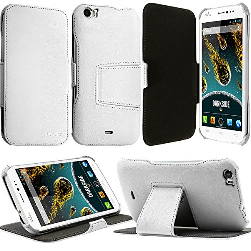 Seluxion - Coque Housse Etui à Rabat Latéral Fonction Support pour Wiko Darkside Couleur Blanc + Film de Protection