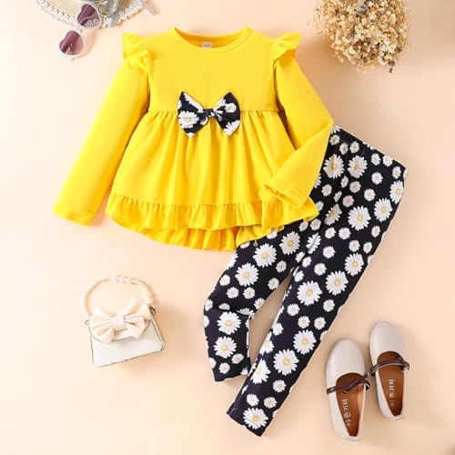 Image of Axumity Kid Girl Clothes Ruffle Sleeve Top Floral Allover Pants 3-9 Years Fall Outfit Set