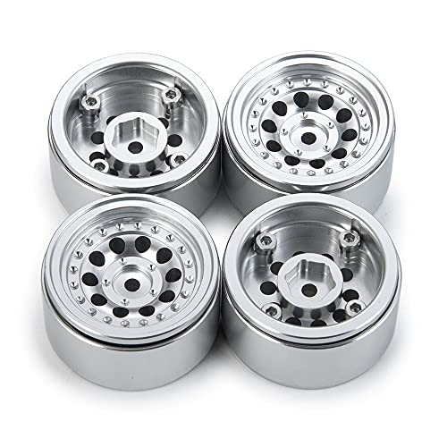 Maleonn 4PCS RC Aluminum Alloy 1.0" Beadlock Wheel Rims for 1/24 RC Crawler Car SCX24 Upgrades Deadbolt AXI90081 AXI00001 AXI00002 Accessories Metal Wheel Hub Set (Silver)