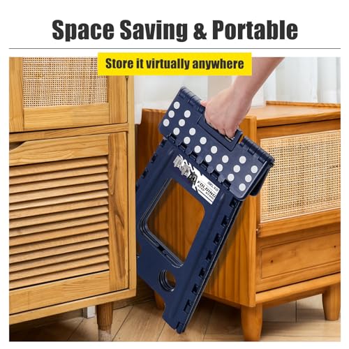 Image of Delxo Folding Step Stool 17.5 Inch,Heavy Duty Step Stools for Adults,Non Slip Folding Stool with Handle,Premium Portable Foldable Step Stool for Kitchen Bathroom Bedroom Up to 400LBS,(Royal Blue,1PC)