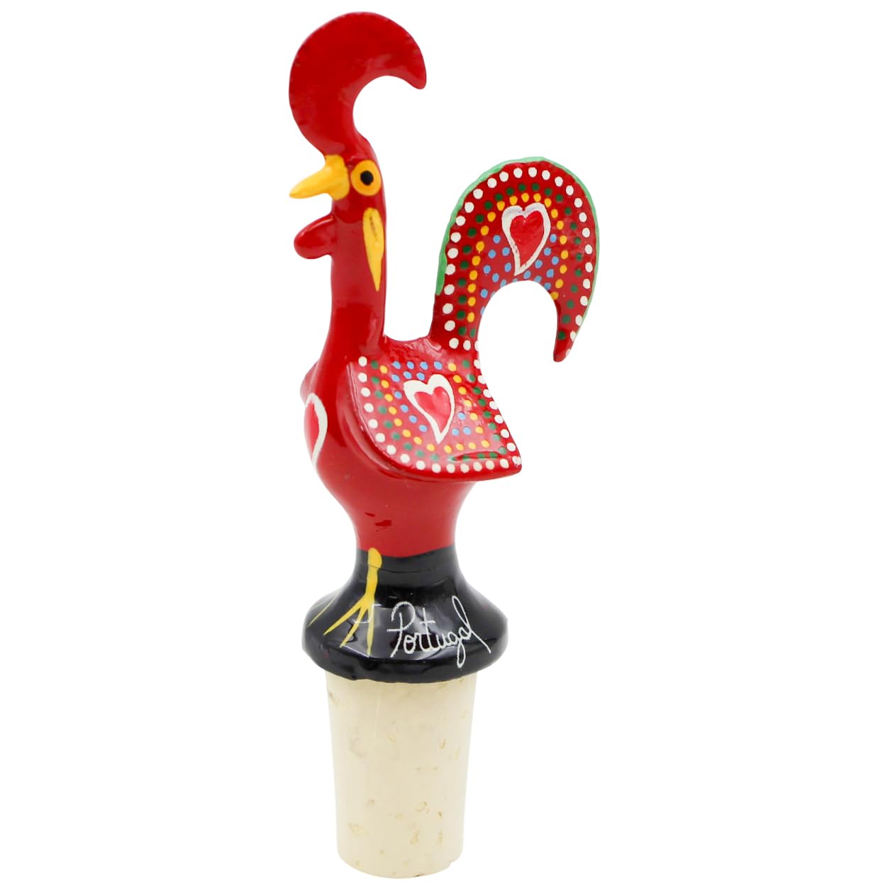 Traditional Hand-Painted Portuguese Good Luck Rooster Wine Bottle Stopper - Metal Decorative Cork Stopper for Wine - Unique Kitchen, Bar & Dining Gift Idea (Red)