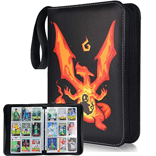 TONESPAC Sammelkarten Album, Sammelalbum für Fußball Karten,900 Taschen Kartenordner kompatibel Mit Yugioh Karten, Album Mappe Sammelheft kompatibel mit Ninjago Fußball karten - Glurak Cover