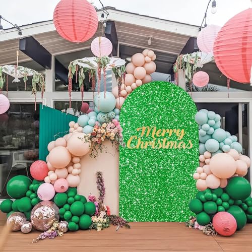 Image of Sequin Arch Backdrop Cover 6.6ft Green Glitter Chiara Backdrop Cover Arch Decorations for Wedding Birthday Party Baby Shower Ceremony Banquet Prom Background
