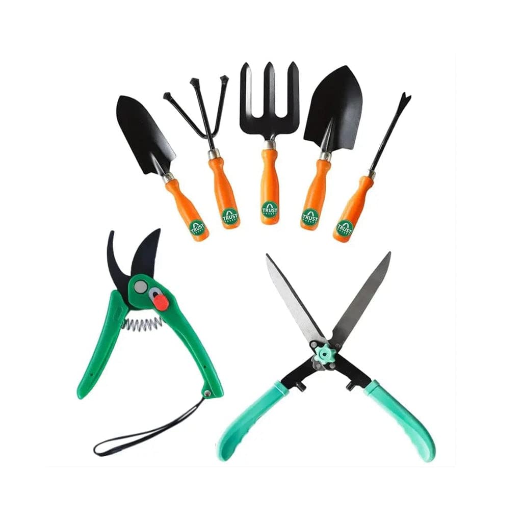TrustBasket 7 Pcs Durable Jumboo Multi-Purpose Plant Care/Garden Tool kit for Home Garden | Trowel, Fork, Weeder, Cultivator, Scissor, Hedge Shears (B0BQBG72RL) Amazon Price History, Amazon Price Tracker