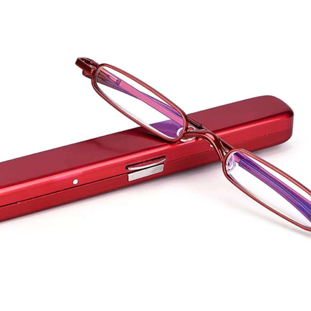 Gafas de Lectura Delgadas Mini compactos Gafas de Lectura con Estuche,portátiles Gafas de Lectura Gafas de computadora Moda rojo2.0(+3.0)