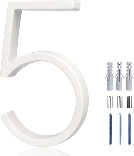 Vista 190 de Metal Numbers for House Outside, 5 Inch Modern House Numbers, DIY Floating Address Numbers with Screws, Rust Free Zinc Alloy, Silver Number 5