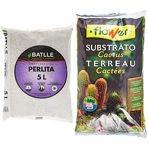 Sustratos - Sustrato Perlita 5L - Batlle + Flower 80018 Substrato Cactus 5L, Marrón, 23X4X40 Cm