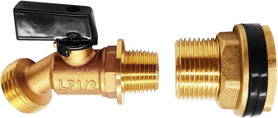 Joywayus Brass Water Container/Rain Barrel Spigot 3/4" GHT to 1/2" Male Threaded Quarter Turn Ball Valve with Bulkhead Fitting, Suitable for Garden Hose Thread Connection (Pack of 2)