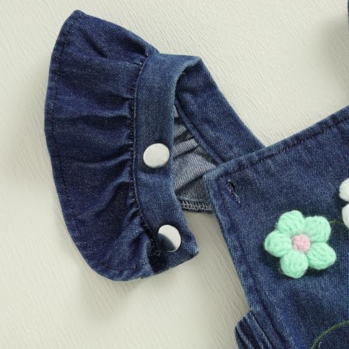 Newborn Baby Girl Romper Ruffle Fly Sleeve 3D Flower Embroidery Denim Jeans Bodysuit Heandband Summer Outfit Clothes3