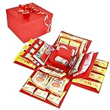 Überraschung Box, 5-lagige Kreative Geschenkbox Explosionsbox, DIY Handgemachte Geschenkbox Überraschungsbox Explosion Box für Weihnachten Geburtstag Jubiläum Valentinstag Hochzeitsgeschenk (Rot)