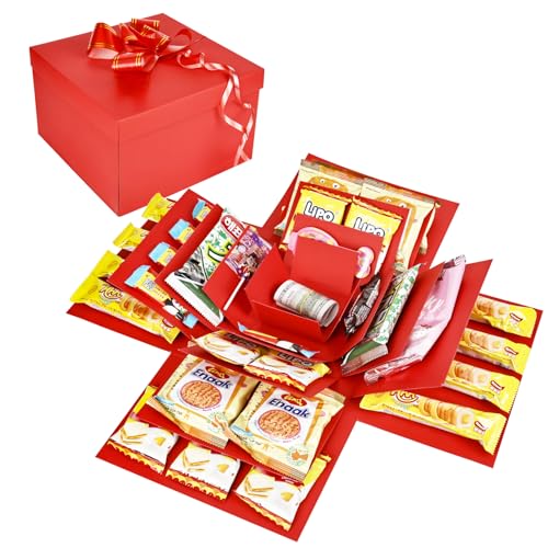 Surprise Box 5-Layer Creative Gift Box Explosion Box DIY Handmade Gift Box Surprise Box Explosion Box for Christmas Birthday Anniversary Valentines Day Wedding Gift (Red)