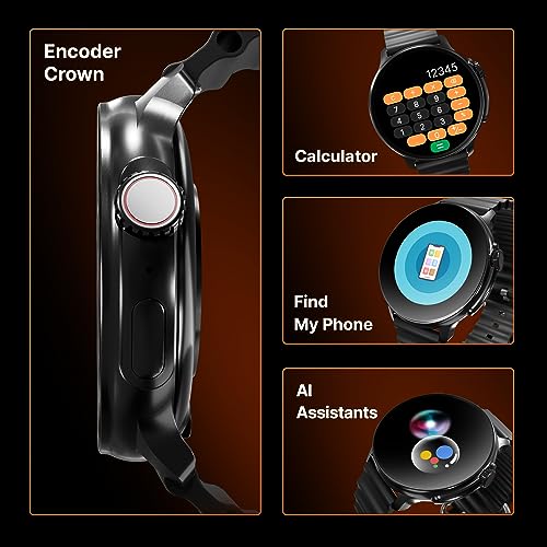 Image of CrossBeats Aura Round 1.46 inch Super AMOLED Smart Watch, Always On, Advanced AI ENC Bluetooth Calling, in-Built Games, Fast Charge, Rotating Crown, 123+ Sports Modes, 454 x 454 Pixel (Black, Black)