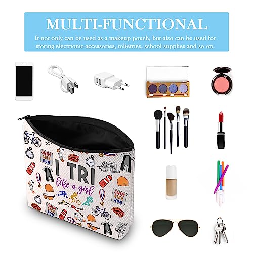 Triathlon Gift Swim Bike Run Gift Triathlete Inspirational Gift I Tri Like A Girl Zipper Makeup Bag Gift for Triathlon Lover (Tri Like Girl Bag EU) - Image 3