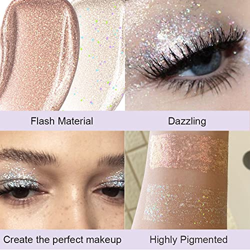 Image of SUAKE Liquid Sparkling Glitter Eye Shadow Sticks - Crystal Silver Golden Eyeshadow, Eyeliner, Eyelid Shimmer Highlight Makeup, sombra de para ojos,Waterproof Quick-Drying