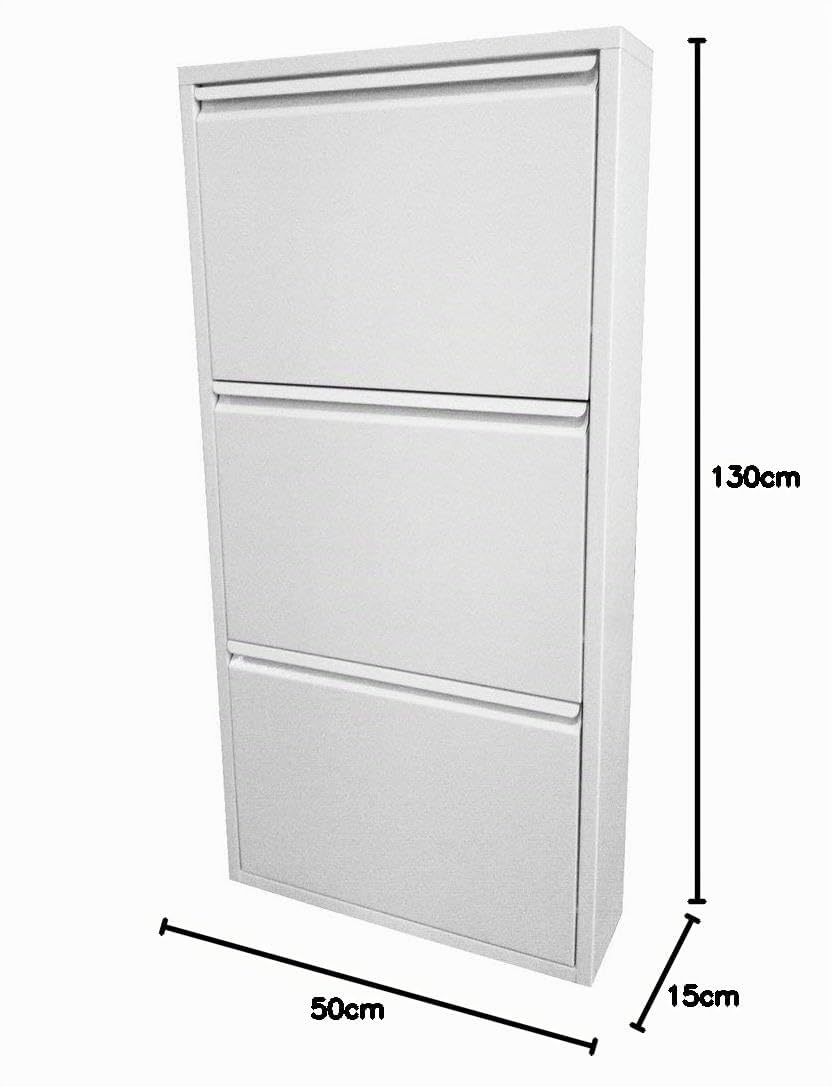 Scarpiera a 3 Ante, Metallo, Bianco