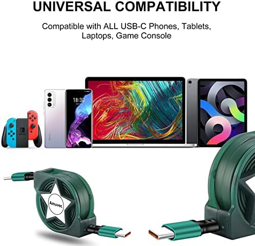 Amuvec 60W USB C to USB C Charger Cable, PD Type C Retractable Fast Charging Data Sync Cord for Samsung Galaxy S22 S21 Ultra S20 FE S10 A12 Mi 11 Note 20 Pixel 6 5 4a Note 20, Huawei P50 P40, Moto(1M)