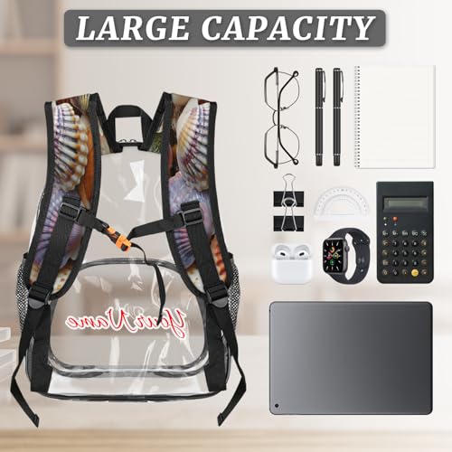 Personalized Large Clear Backpack Stadium Approved Heavy Duty PVC Plastic Custom Transparent Backpacks See Through Bag with Name, Seashells Beach Themed3
