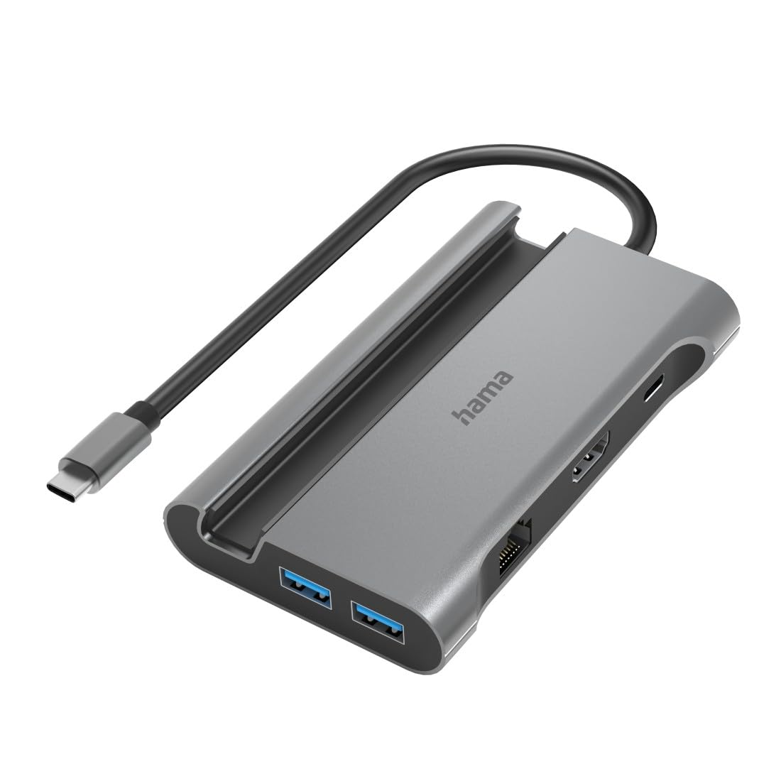 Hama USB C Hub, USB-3.2, 7 Ports (3X USB A, je 1x USB C Daten & Power, HDMI, LAN/Ethernet, für Monitor, Maus, Ladegerät, Festplatte etc, geeignet für Ultra HD, großer Buchsenabstand)