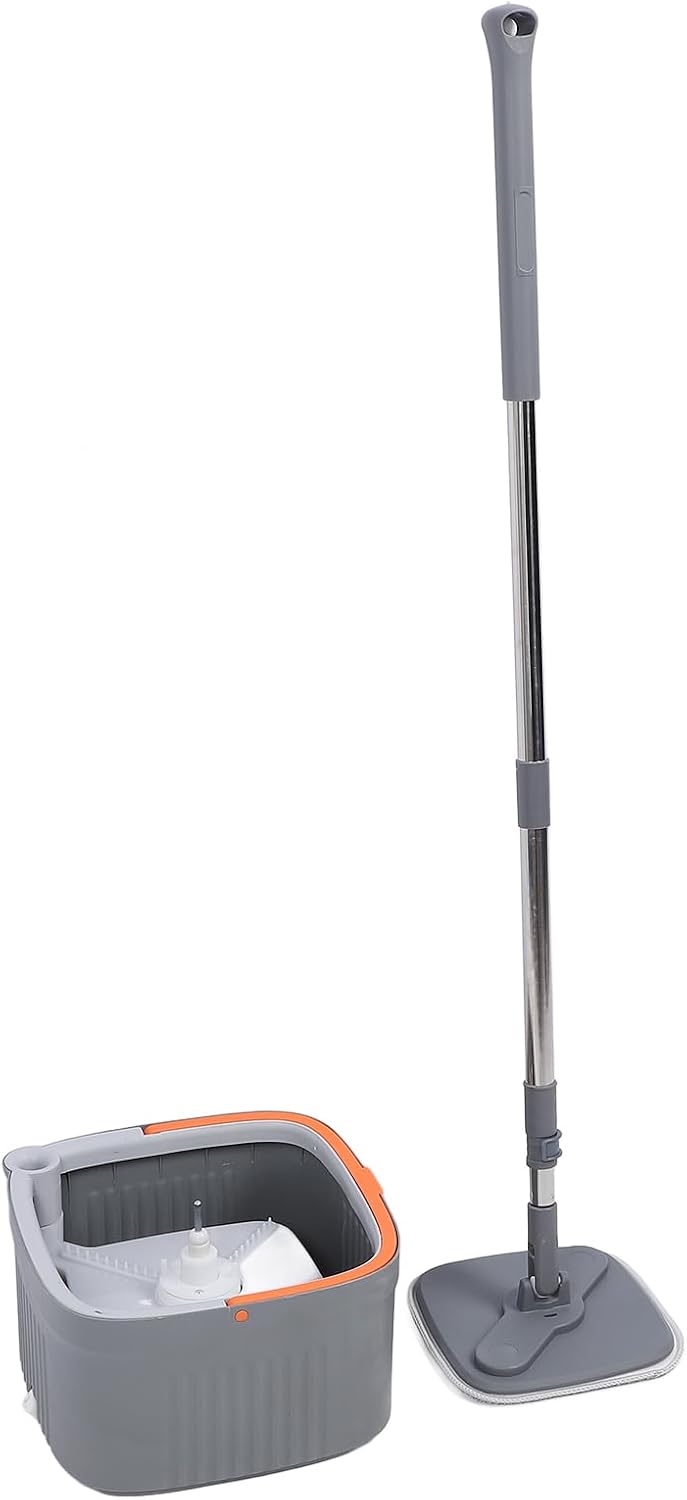 SpinClean Mop Bucket Set with 2 Microfiber Cloths 360 Degree Rotating Floor Mop Dry and Wet Mopping System for Hardwood Tile Marble Home Use