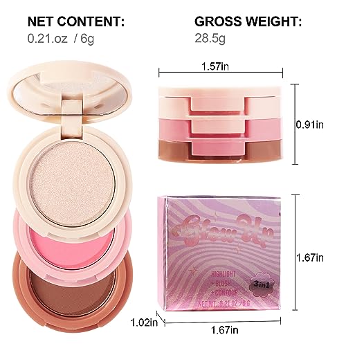 Erinde Mini Highlighter, Bronzer & Blush Powder Palette, Matte Shimmer Powder Makeup, Tiny Face Palette with Mirror All in One, Blendable, Travel Friendly, Cruelty Free, 3 Colours - Image 8