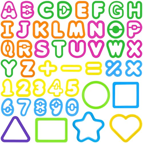 Oun Nana Dough Tools 47 PCS Dough Accessories with Letters Alphabet Numbers Symbols Shapes Cutters Preschool Learning Toys for Toddlers Kids Boys Girls