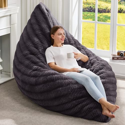 Hobestluk Puf gigante 3 en 1 para adultos con funda ondulada, cojín de suelo convertible con funda lavable a máquina para sala de estar (gris oscuro ondulado)