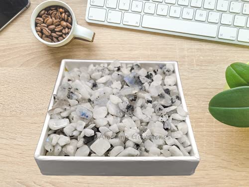 Image of Amazing Gemstone Rainbow Moonstone Crystal Chips Aquarium Gravel Rocks - Bulk Fish Tank Gravel, Small Tumbled Stone Chips and Tiny Crystals for Decoration (Natural AAA Grade Gemstones)
