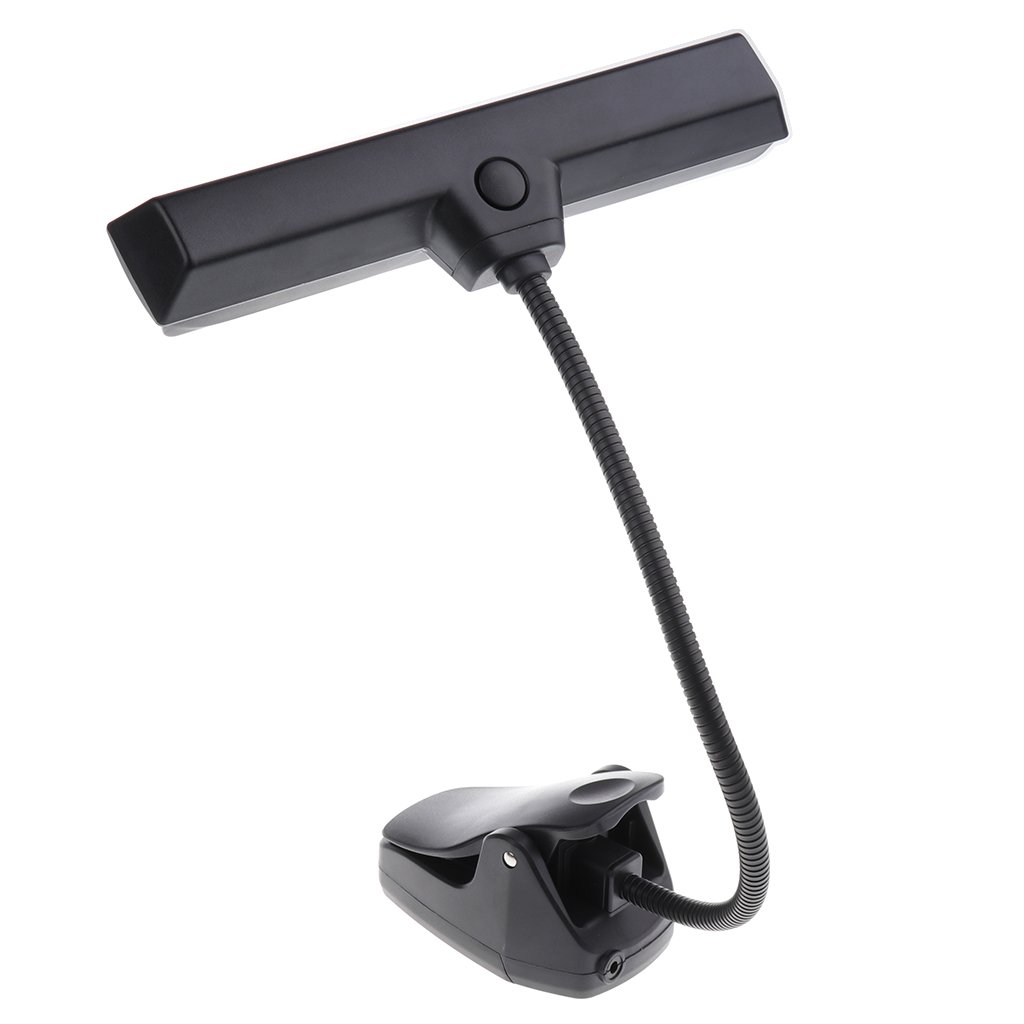 Set di 2 luci pieghevoli per leggio, luce per spartiti musicali, luce da lettura a clip, colore nero