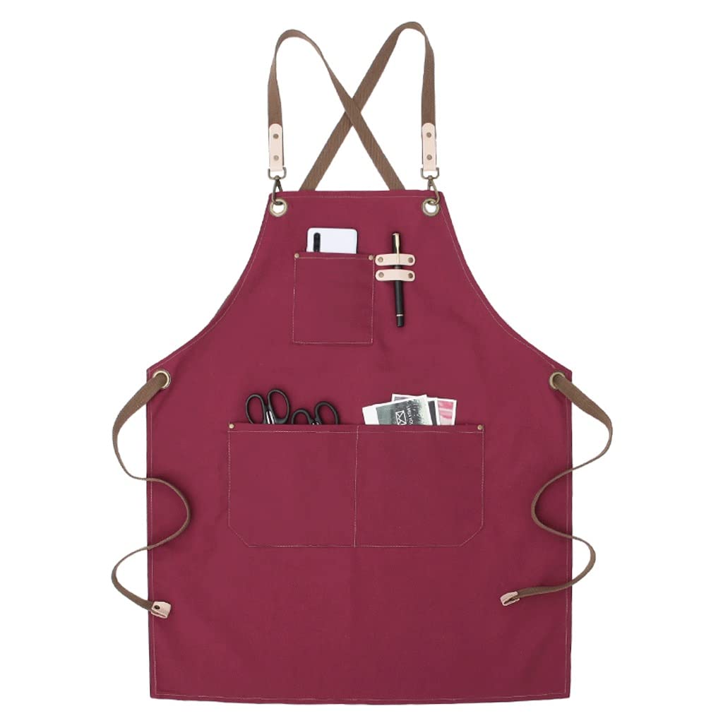 Tablier de cuisine en denim rouge SSDD pour femme et serveuse