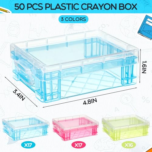 Image of Suzile 50 Pcs Plastic Crayon Box with Lid 4.8 x 3.4 x 1.6 In Crayon Storage Containers Bulk for Office School Classroom Supplies Pen Pencil Art Crafts(Red, Green, Blue)