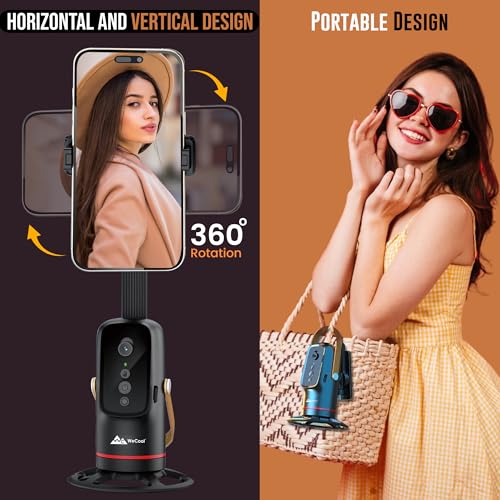 Image of WeCool 360 AI Auto Face Tracking Tripod with Motion Sensor,2200mAh Battery, AI Intelligent Lens | Auto Rotating Stand with 1 /4 inch Mount for GoPro,Mobile,Camera,Vlogging & Shooting
