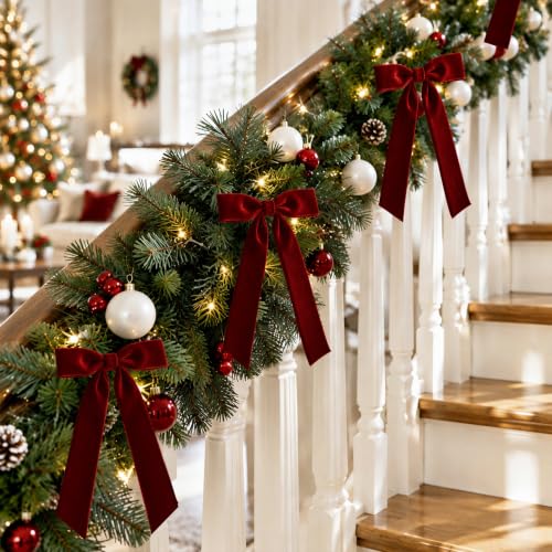 24 Pcs Velvet Bows for Christmas Tree - Burgundy Ribbon Christmas Tree Bows - image 4