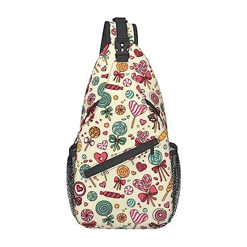 Candy and Lollipops Sac banane pour homme et femme - Ceinture réglable - Sac de poitrine décontracté pour voyage, sport, course à pied, randonnée, Noir ,...