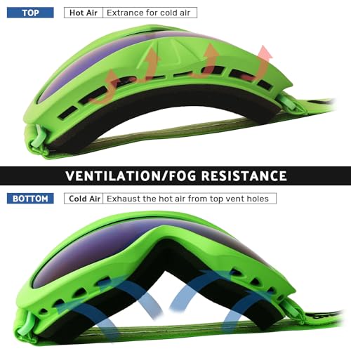 OUTDOORSPARTA Kids Ski Goggles (5. Green Frame, Full Lens Mirrored Green) - Image 4