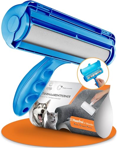 FusselMonster® [ Tierhaarentferner ] Fusselrolle für Hunde & Katzen entwickelt für effektive Reinigung von Sofa, Teppich, Auto I Wiederverwendbarer Katzenhaarentferner I Fusselrolle Tierhaare (Blau)