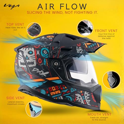 Image of Vega VF 11 Dirt-X Challenge Full Face Riding Helmet with Matte Shock Absorbing Shell, Aerodynamic Design, Ventilated Interior, Aggressive Racing Styling Dull Black Red -XL