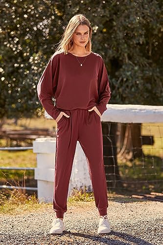 PRETTYGARDEN Women's Fall 2 Piece Lounge Set Long Sleeve Tops Ribbed Pants Spring Matching Sweatsuit Travel Outfits Clothes