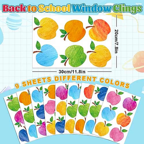 Image of Whaline 9 Sheets Colorful Apples Window Clings Double-Sided Back to the School Window Stickers Watercolor Apples Reusable Windows Decals for Nursery School Classroom Home Glass Blackboard Decor