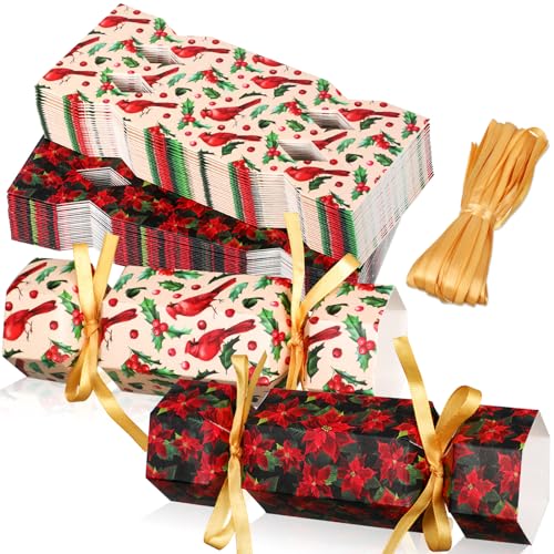 Crackers de Noël sans pétard lot de 50 boîtes à bonbons de fête style poinsettia