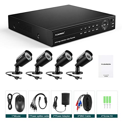 FLOUREON 8CH 6-in-1 Security Camera System 1080P Video DVR Recorder with 4X HD 1080P 2.0MP CMOS Lens XVI Indoor Outdoor Weatherproof CCTV Cameras, Human Detection, Night Vision, Easy Remote Access