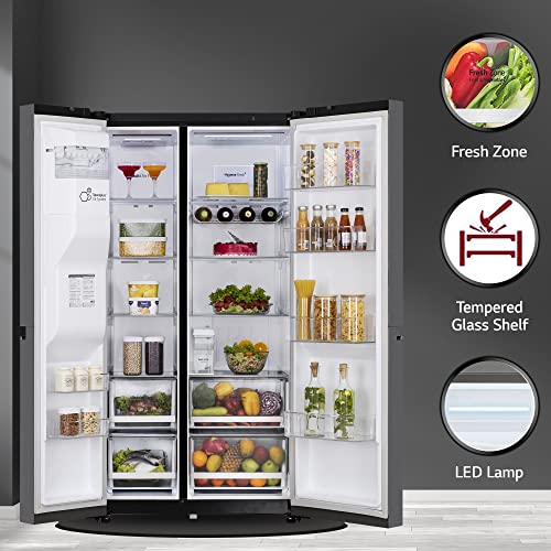Image of LG 635 L Frost Free Inverter Wi-Fi Side-By-Side Refrigerator Appliance (2023 Model, GL-L257CMCX, Matt Black, Door Cooling+ | with Water & Ice Dispenser)