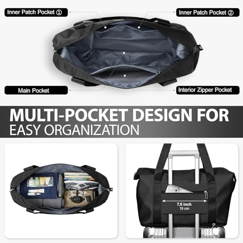 Rolling Duffle Bag with Wheels, Expandable Carry On Travel Bag for Airplanes 22L-44L, Detachable 360° Spinner Wheels, Foldable Weekender Bag for Men Women, Waterproof Nylon with Tr image 6