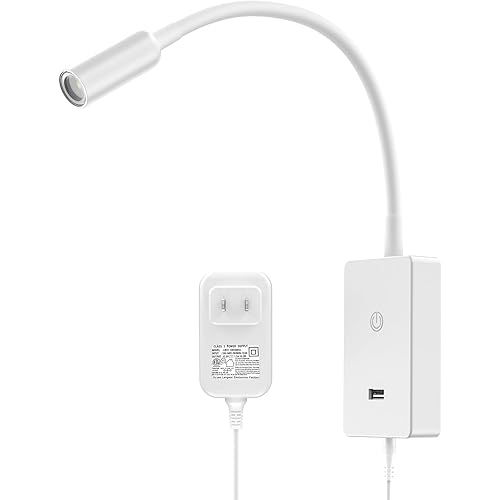 PRINCEWAY LED Wall Mounted Bedside Reading Light, Touch Dimmable Spot Lamp for Bedroom Headboard Light with USB Port and Flexible Gooseneck 4 Brightness Levels Neutral White 4000K Lighting