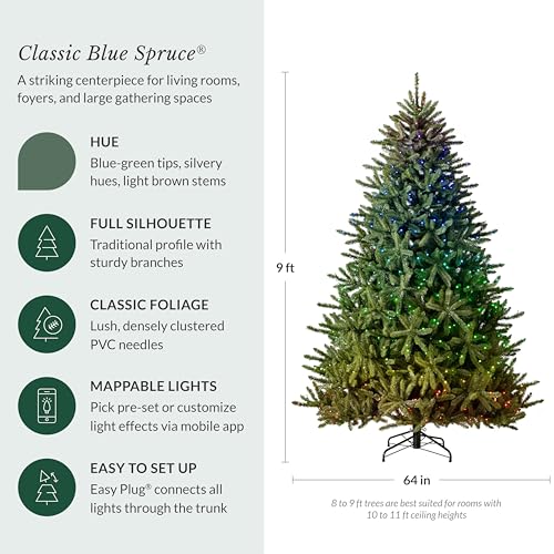 Image of Balsam Hill 9ft Pre-Lit Classic Blue Spruce - Artificial Christmas Tree with Twinkly Lights, Easy Plug Technology, Premium Stand for Indoor Holiday Decorating
